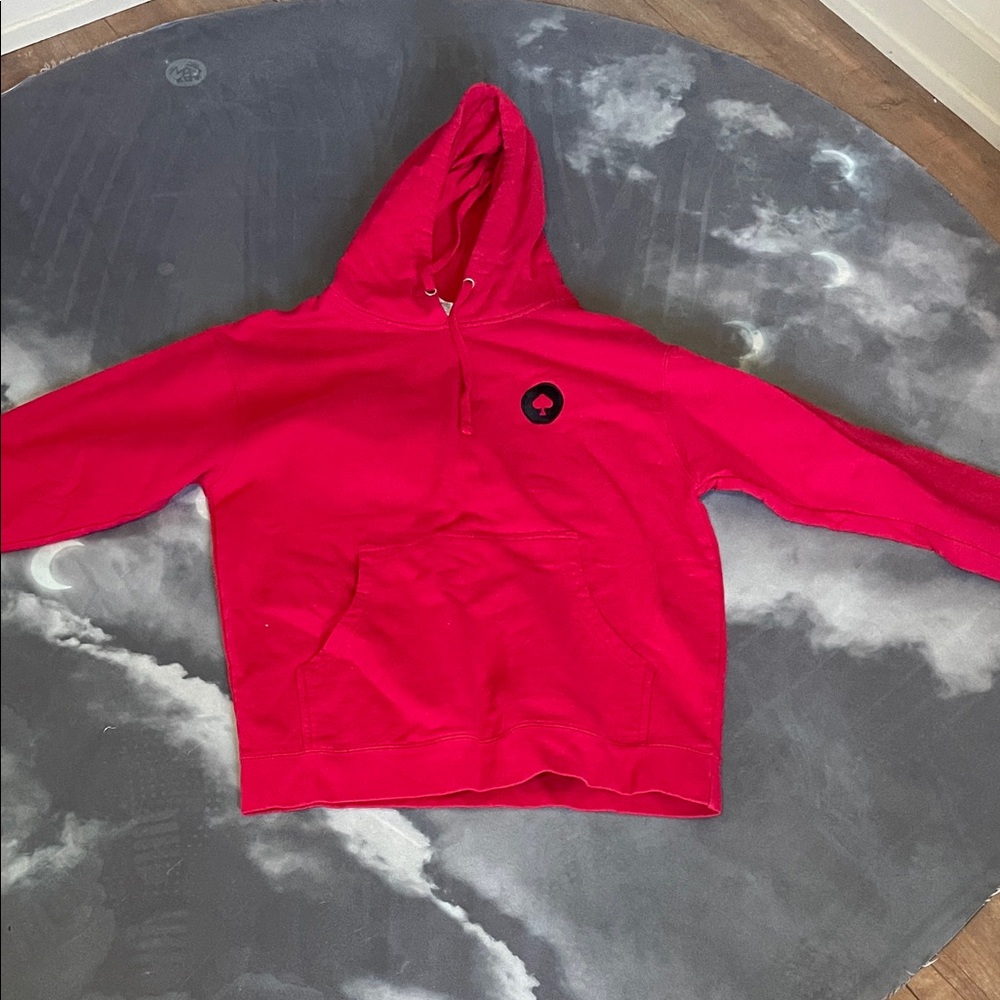 Global Poker Men's Red Pullover Hoodie with Black Spade Patch